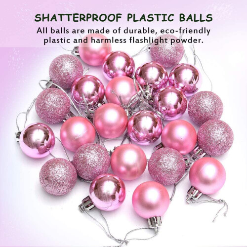 (12Pcs, Pink) 30mm Christmas Baubles Shatterproof,Tree Decorations 2