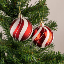 (3Pcs, Red White Candy Strips) 10cm Christmas Baubles Shatterproof,Tree Decor