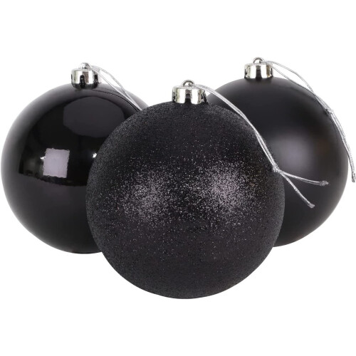 (6Pcs, Black) 10cm Christmas Baubles Shatterproof,Tree Decor