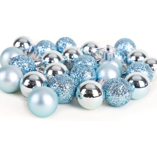 (12Pcs, Light Blue) 30mm Christmas Baubles Shatterproof,Tree Decorations 2