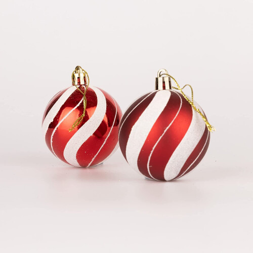(3Pcs, Red White Candy Strips) 10cm Christmas Baubles Shatterproof,Tree Decor 1
