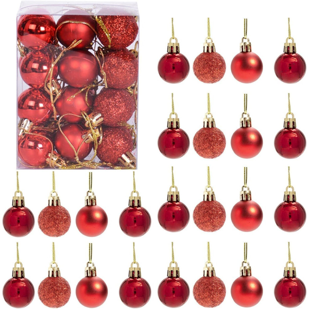 (24Pcs, Red) 30mm Christmas Baubles Shatterproof,Tree Decorations