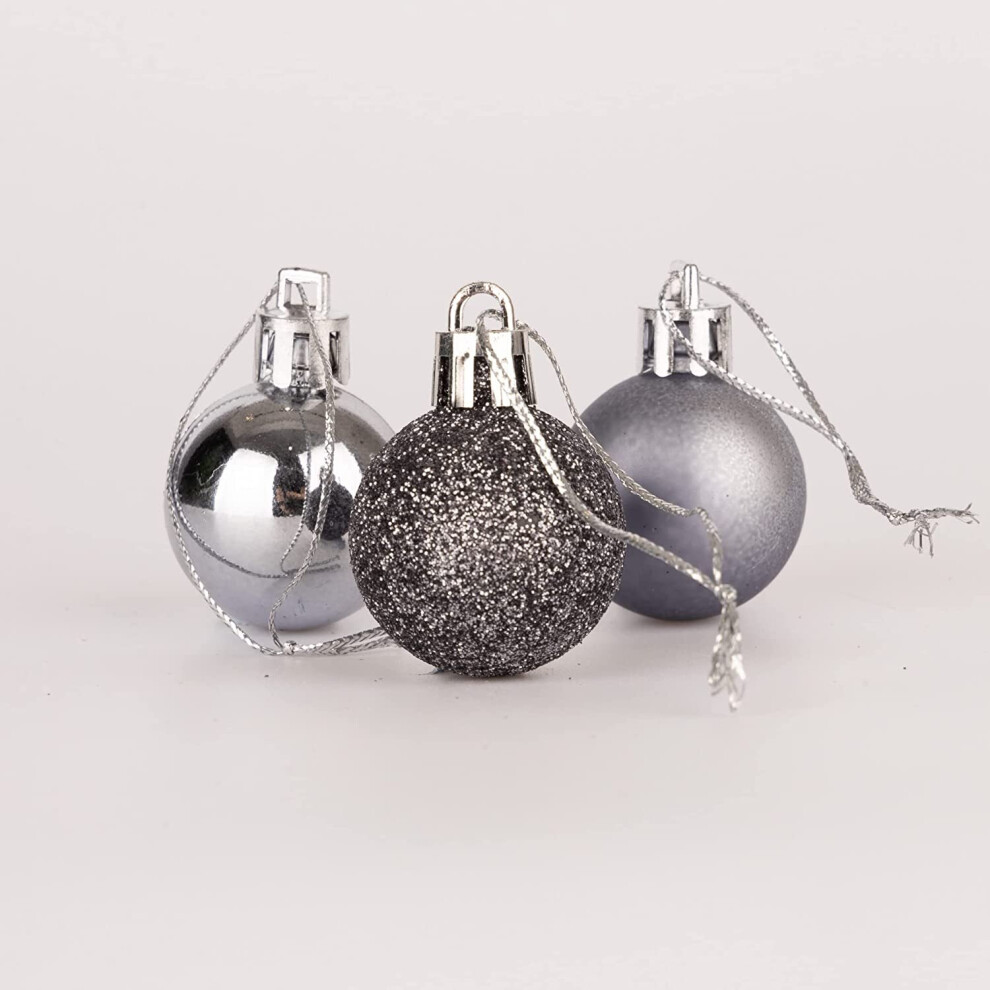 (24Pcs, Dark Grey) 30mm Christmas Baubles Shatterproof,Tree Decorations