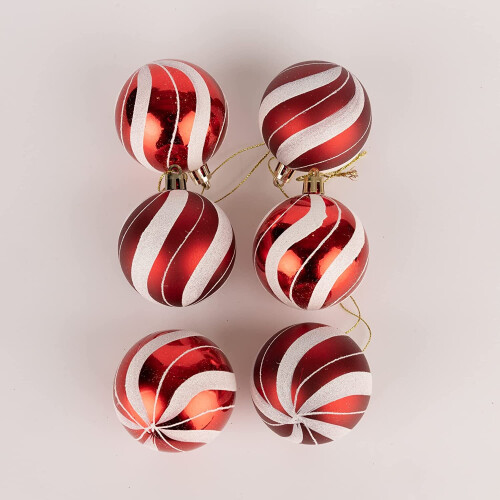 (3Pcs, Red White Candy Strips) 10cm Christmas Baubles Shatterproof,Tree Decor 2