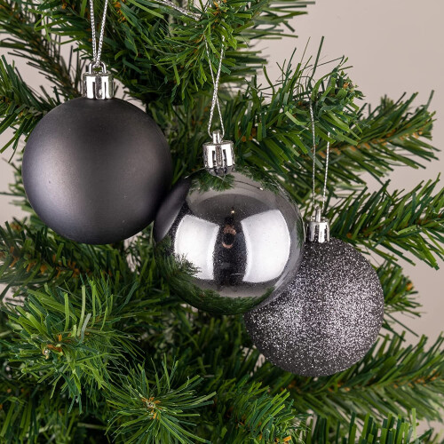 (6Pcs, Dark Grey) 10cm Christmas Baubles Shatterproof,Tree Decor 1