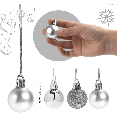 (12Pcs, Silver) 30mm Christmas Baubles Shatterproof,Tree Decorations 2