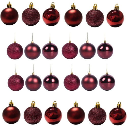 (18Pcs, Burgundy) 60mm Christmas Baubles Shatterproof,Tree Decorations