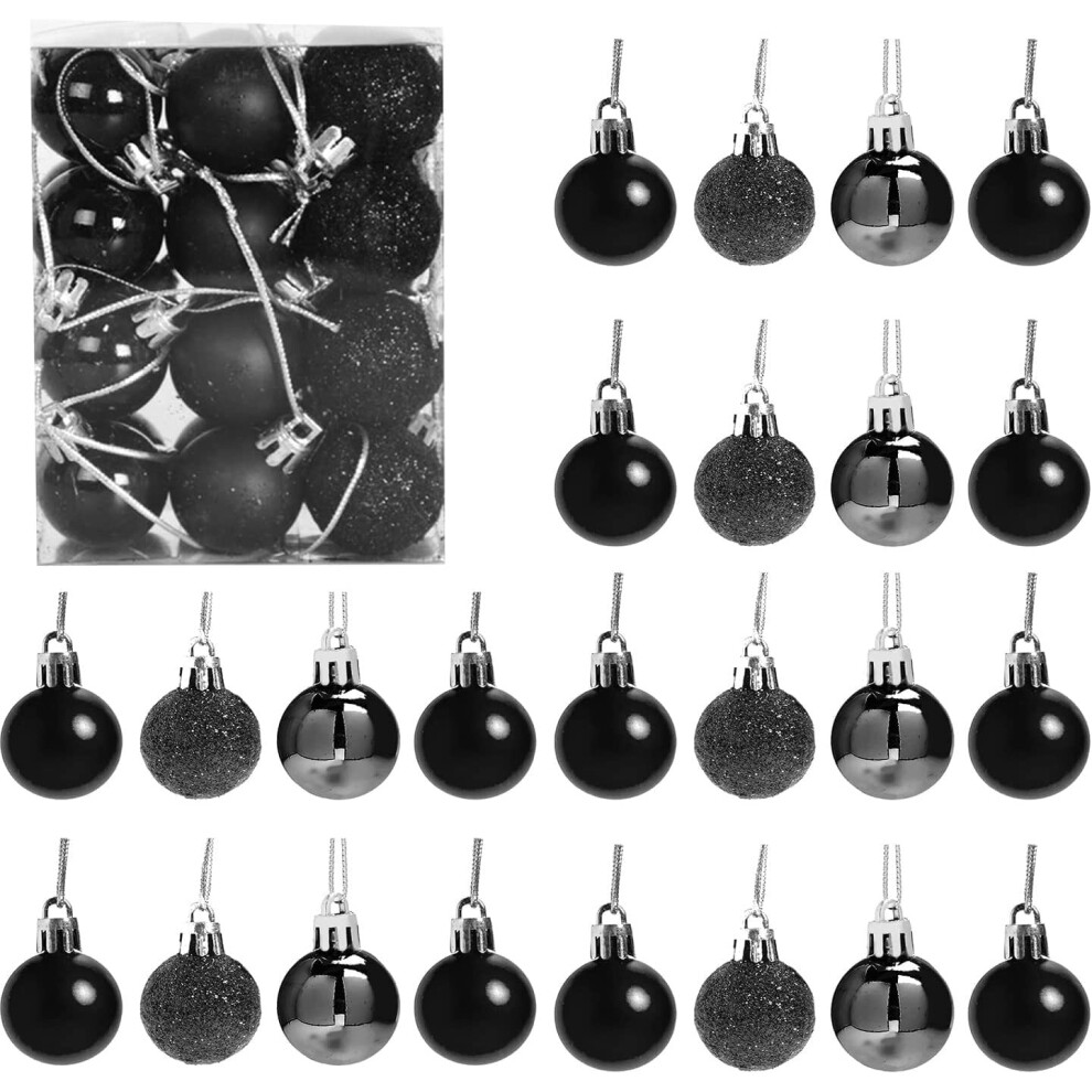 (24Pcs, Black) 30mm Christmas Baubles Shatterproof,Tree Decorations