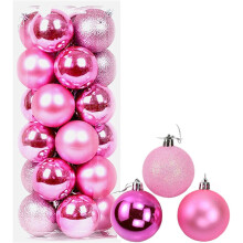 (12Pcs, Pink) 30mm Christmas Baubles Shatterproof,Tree Decorations