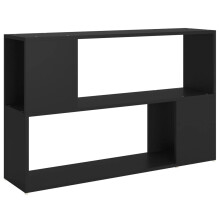 vidaXL Black Engineered Wood Book Cabinet with Room Divider, 100x24x63 cm, 2 Shelves, Wall Attachment Device Included 809171