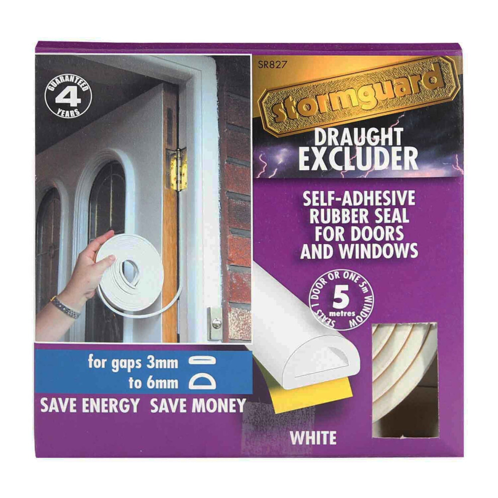 D White EPDM Draught Excluder Self Adhesive Rubber Door Window Seal Roll 10m