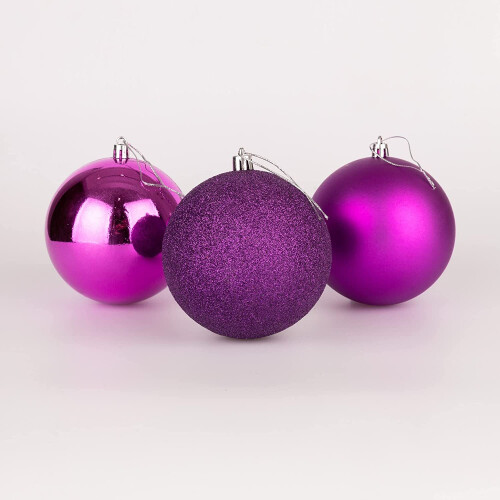 (3Pcs, Purple) 10cm Christmas Baubles Shatterproof,Tree Decor