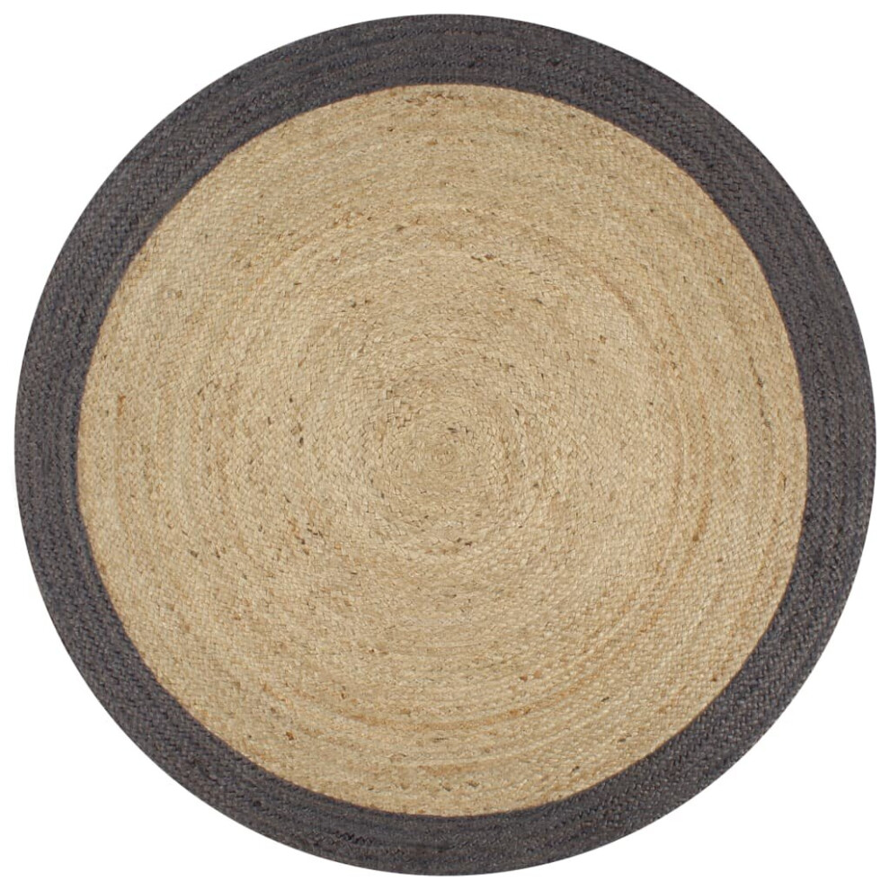 Vidaxl Handmade Rug Jute With Dark Border 150Cm Floor Protector Carpet Grey