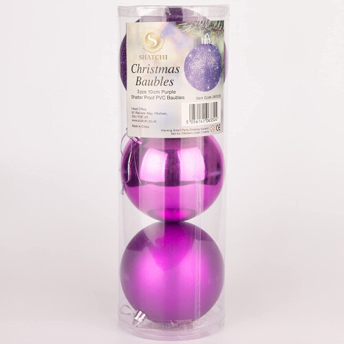 (3Pcs, Purple) 10cm Christmas Baubles Shatterproof,Tree Decor 2