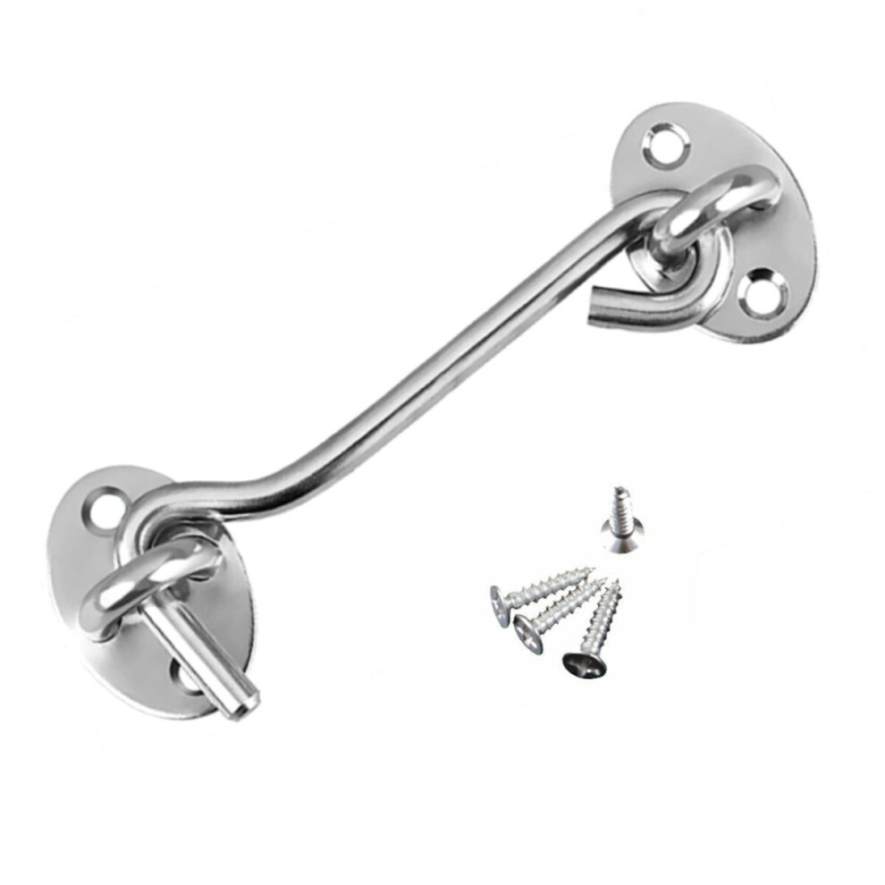(1) 300mm Stainless Steel SILVER Cabin Hook Eye Latch Lock Shed Gate Door Catch