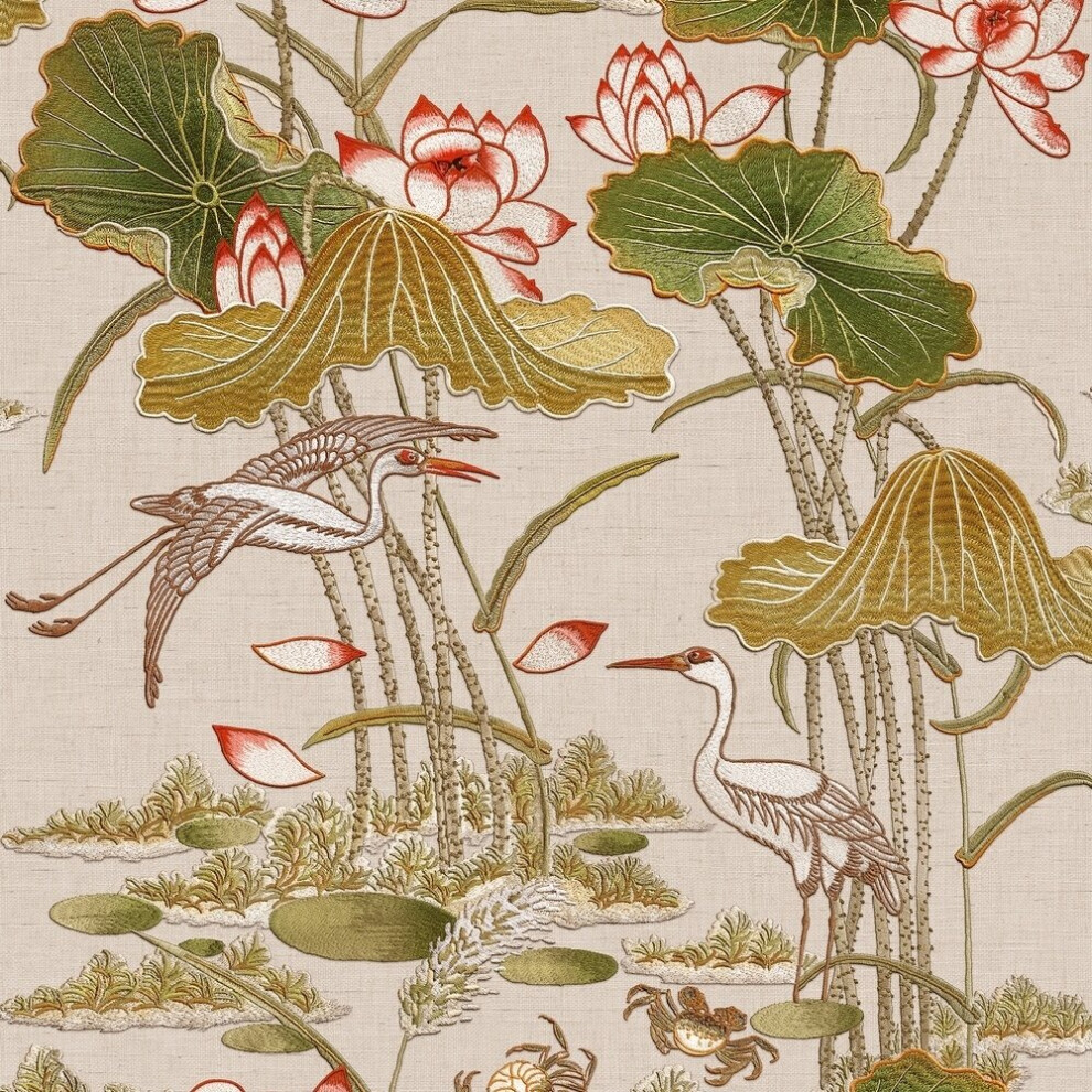Design Id Tapestry Lotus Pond Green Wallpaper Tp422703