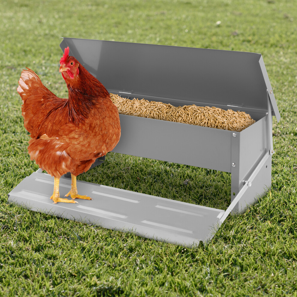 KCT Automatic Chicken Feeder Self Opening Grey Steel Trough Poultry Treadle 5kg