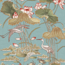 Design ID Tapestry Lotus Pond Teal Wallpaper TP422704 - Offset Pattern, 60cm Repeat, Paste-the-Wall Vinyl, Washable, 10m x 52.8cm