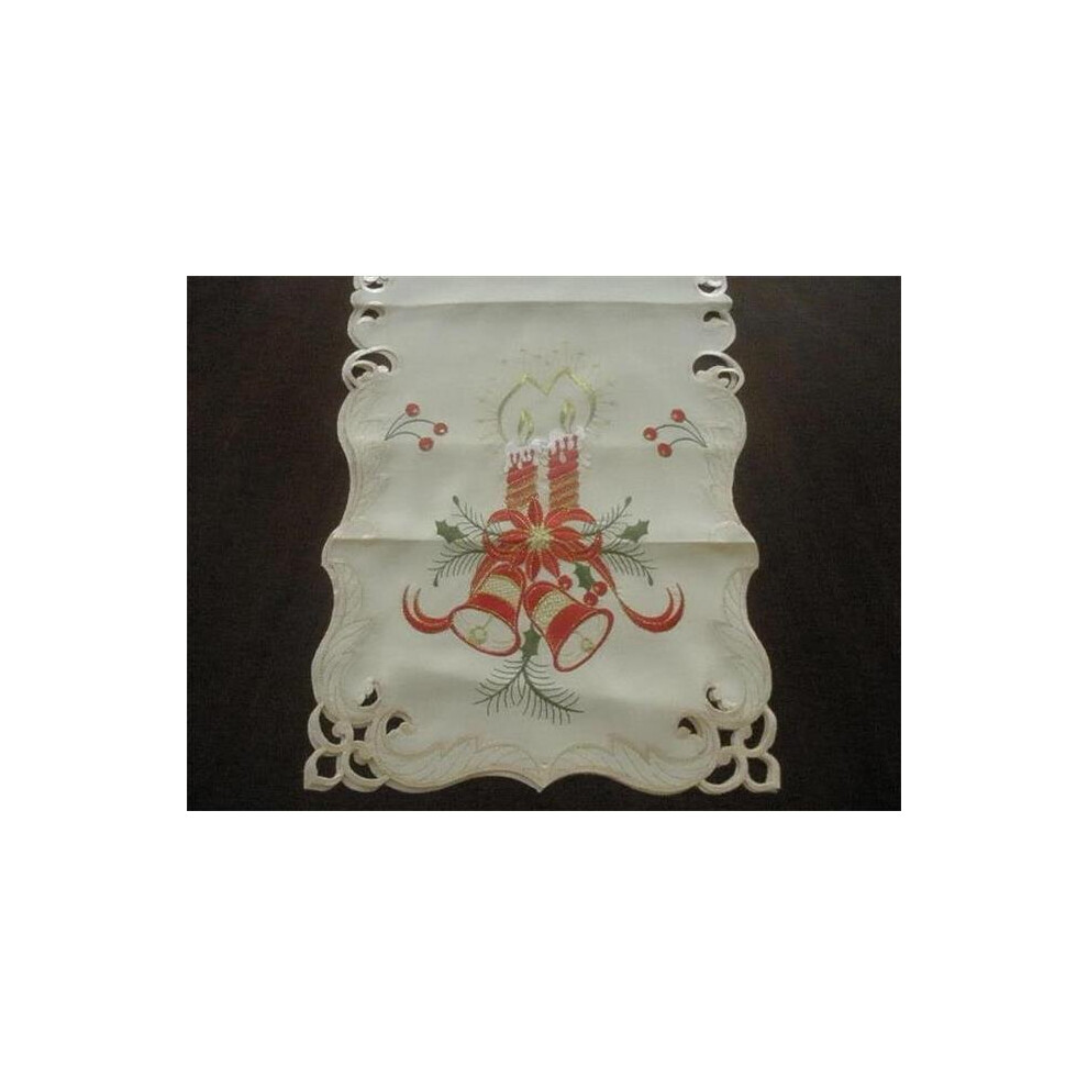 FQ31875-1436 14 x 36 in. Embroidered Christmas Candles Cutwork Table Runner-image-OPC-PB79R5S-NEW