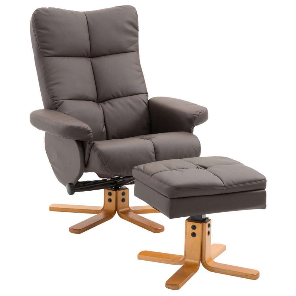 Homcom Recliner Chair And Footstool Pu Leather Wooden Base Brown