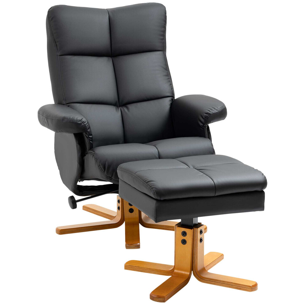 Homcom Unisex Black Recliner Chair & Footstool Pu Leather Wooden Base In Small - Image 5