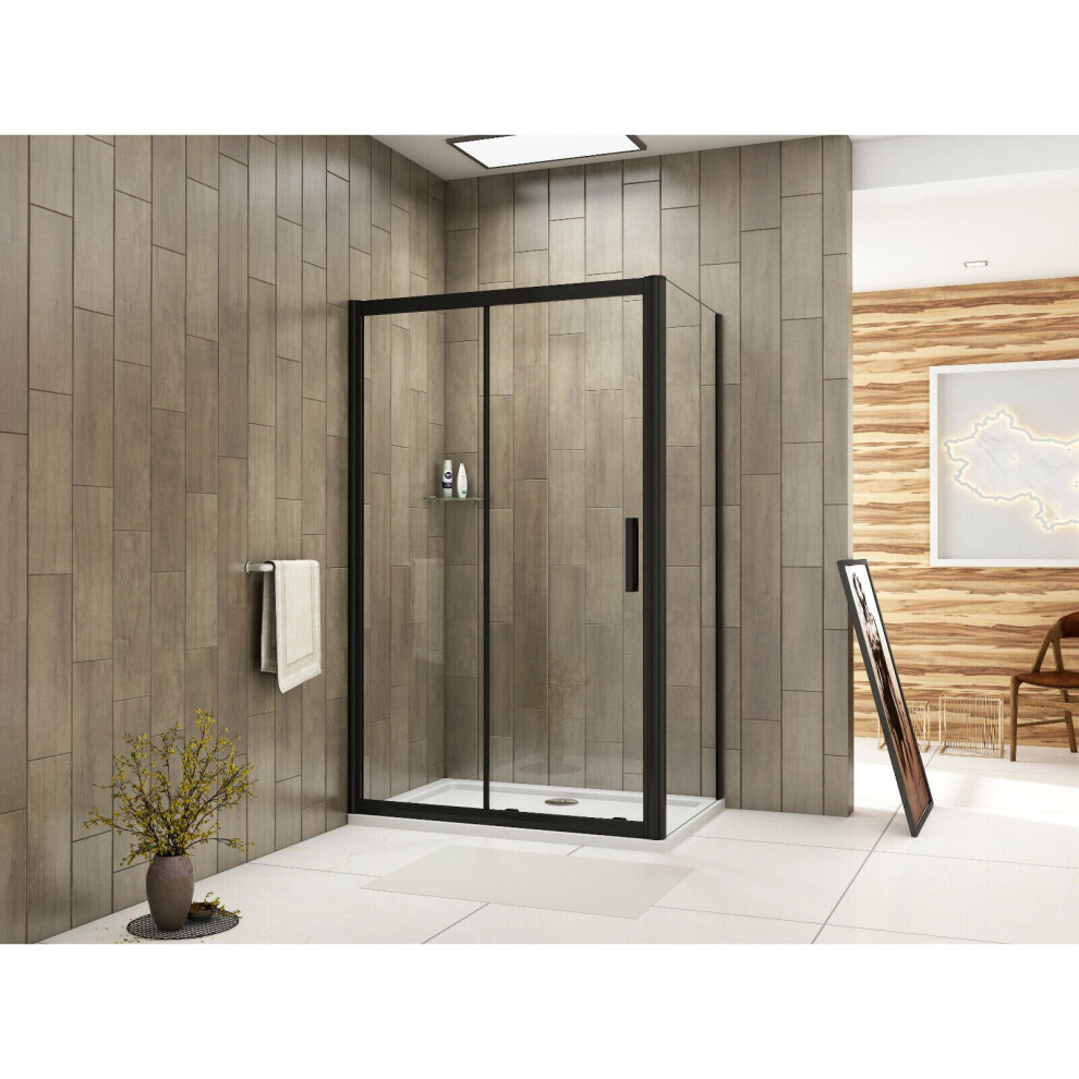 (Door Width: 1600mm; Side Panel: no side panel; Shower Tray: 1600x760mm) Black Frame Sliding Shower Enclosure Door Cubicle-image-OPC-PB79V6G-NEW