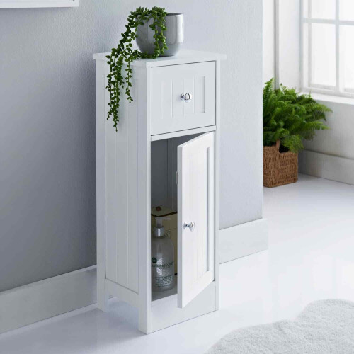 White Wood Free Standing 1Drawer With Bathroom Storage