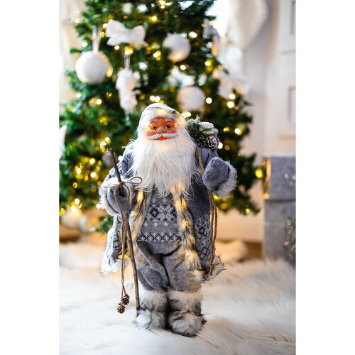 (Jumbo, Grey) Deluxe Standing Santa Claus Figure LED Xmas Decoration