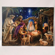 40cm x 30cm Premier Nativity Scene Fibre Optic Wall Canvas Picture