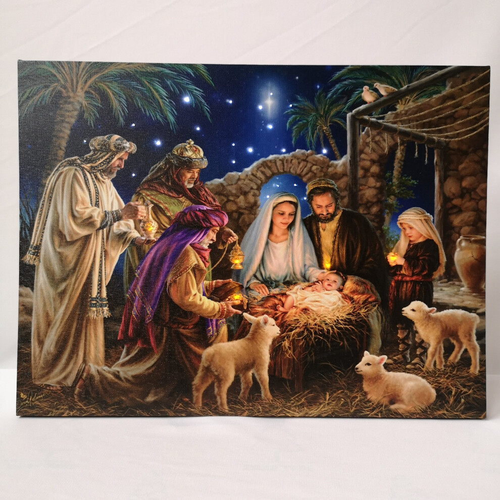 40cm x 30cm Premier Nativity Scene Fibre Optic Wall Canvas Picture