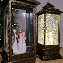 28cm High Water Lantern with Trio Snowmen Scene Battery Powered LED