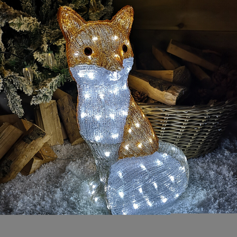 54cm Acrylic Fox With 100 Ice White LEDs