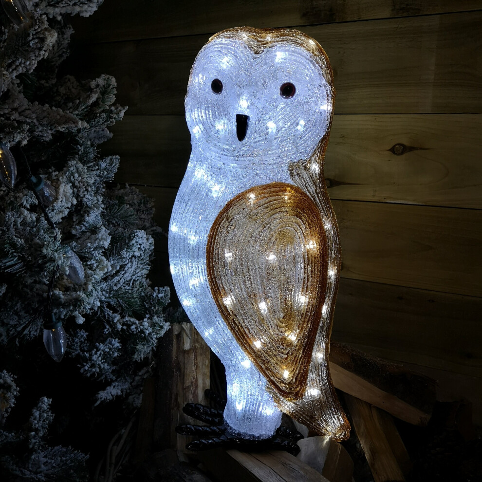 Snow Time The Snowman & Snowdog 2018 56Cm Acrylic Owl Figure With 100 Ice Leds White