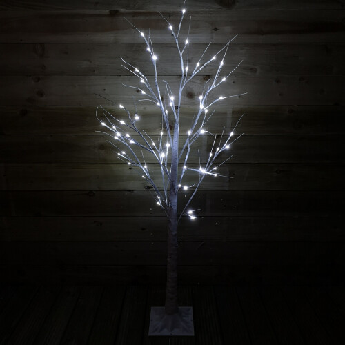 Snow Time 1.5m (5ft) Christmas Outdoor Birch Tree with 64 Ice White LEDs