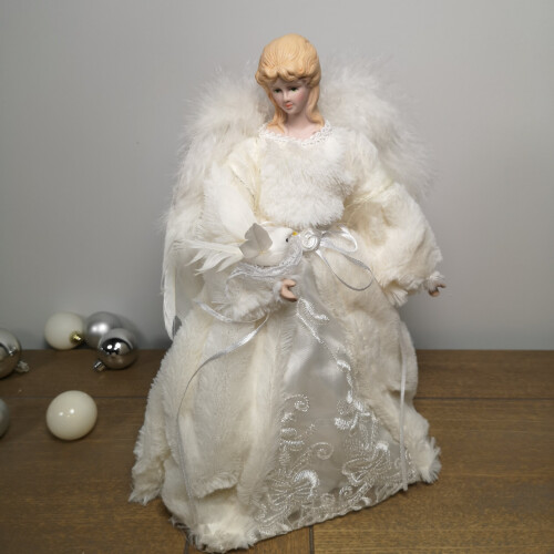 Premier Premier 30cm White Angel Tree Topper Decoration With Feather Wings 1