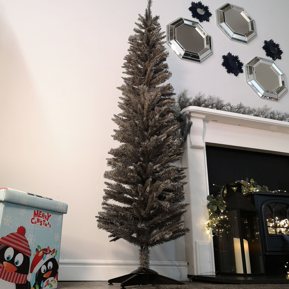 Snowtime  6ft / 180cm Wrapped Pencil Pine Grey Tree 321 Tips