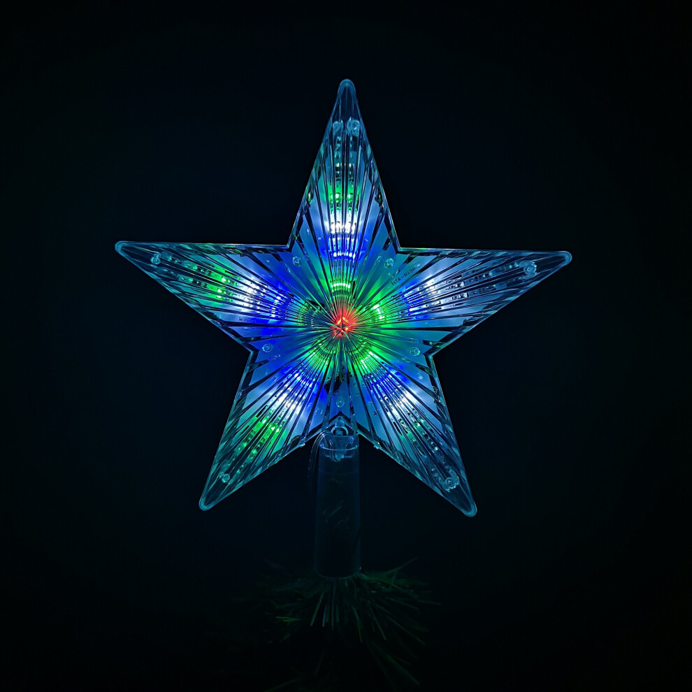 Snow Time Multi-Coloured LED Star Christmas Tree Topper