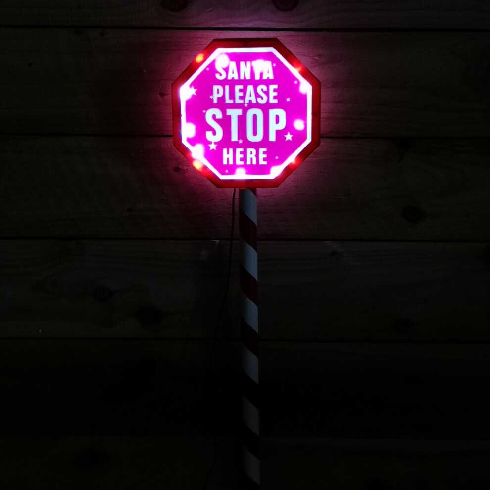 Premier 80Cm Christmas Sign - Santa Please Stop Here With Led & Timer