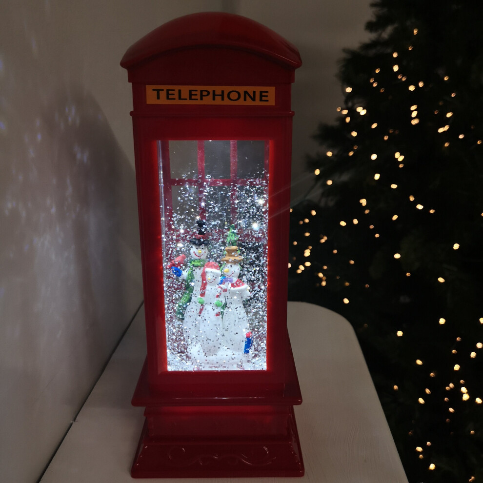 White LED Indoor Battery Operated Snowmen Telephone Box Water Spinner
