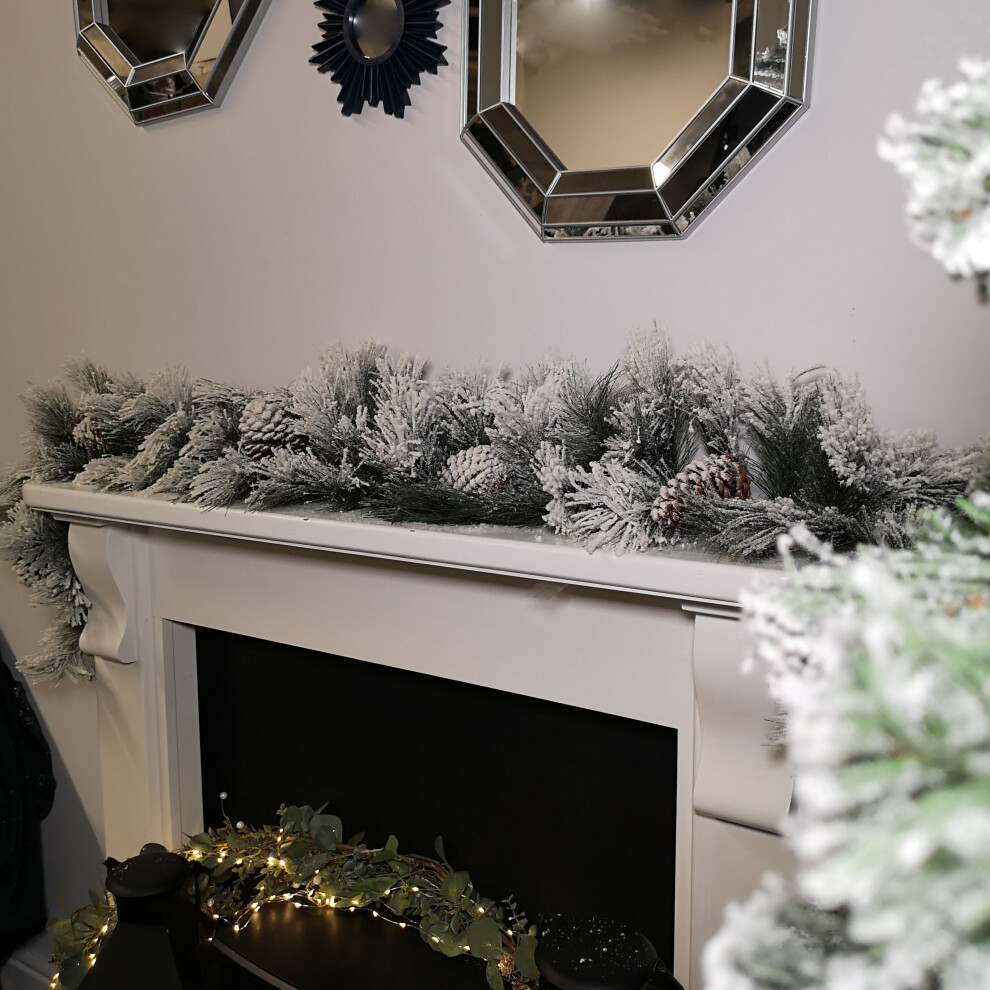 Premier 1.8M (6Ft) Christmas Snow Flocked & Large Cone Garland