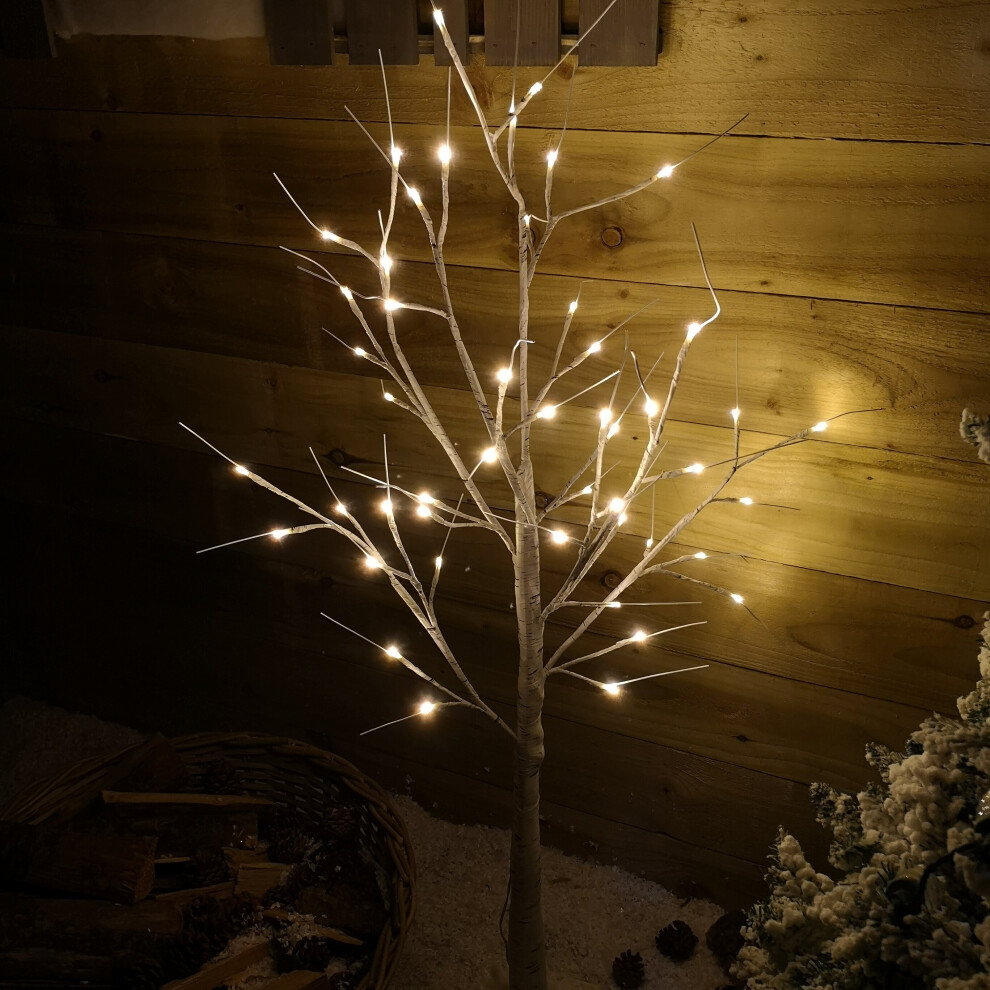 Snow Time 1.2M (4Ft) Christmas Outdoor Birch Tree With 48 Warm Leds White
