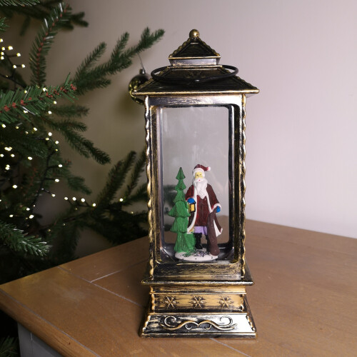 Snow Time Christmas Water Lantern Spinner with Santa Scene Battery Powered LED 1