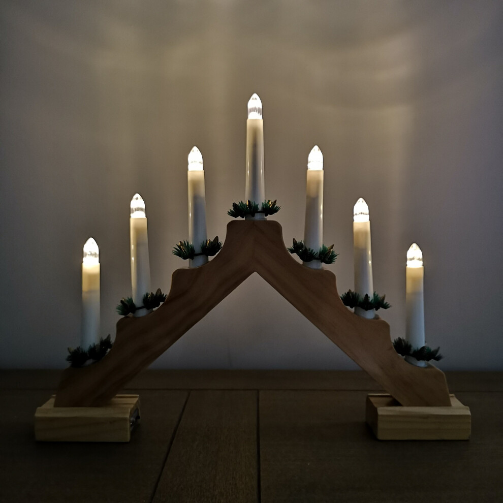 Christmas W White BATTERY 31cm Indoor Pine Wood Candle Arch bridge