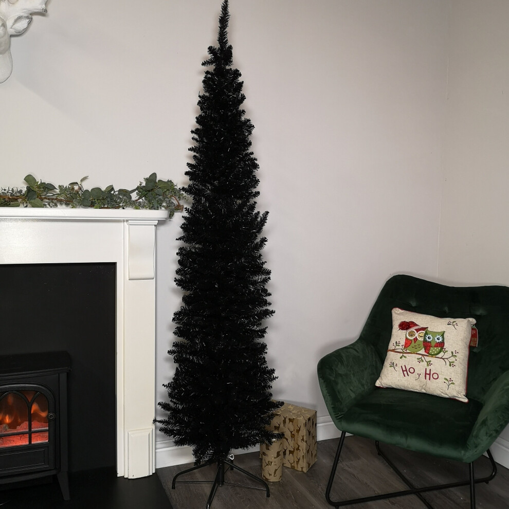 200CM SLIM Artificial BLACK Christmas Tree Pencil Pine Slim Tree