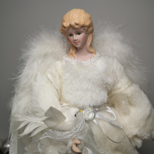 Premier Premier 30cm White Angel Tree Topper Decoration With Feather Wings