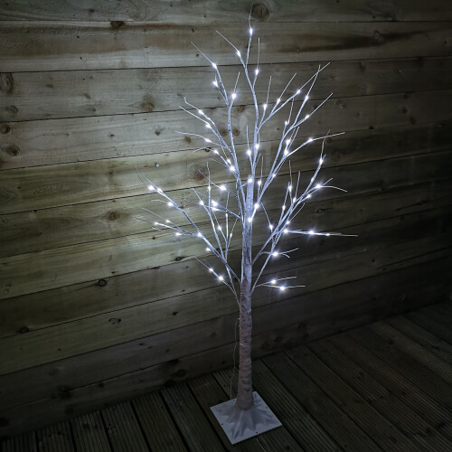 Snow Time 1.5m (5ft) Christmas Outdoor Birch Tree with 64 Ice White LEDs 1