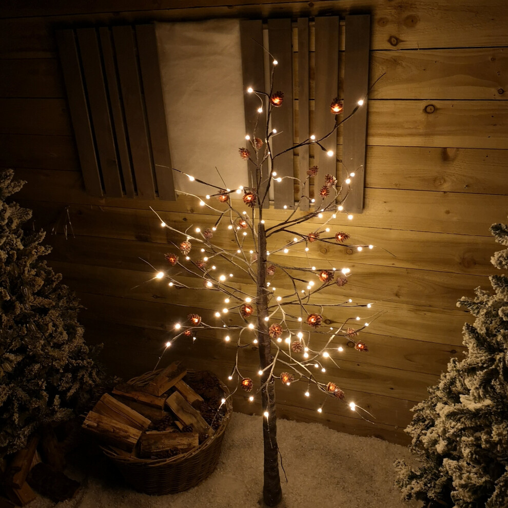 1.8m Light Up LED Brown Snow Tree Warm White Lights Christmas Indoor