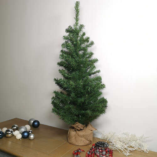 90cm (3ft) Mini Plain Green Christmas Tree in a Jute Bag