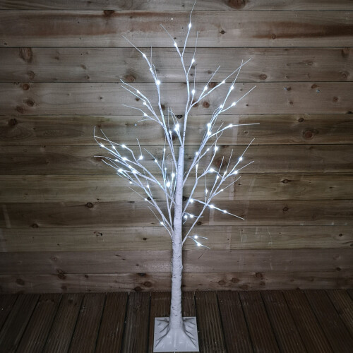 Snow Time 1.5m (5ft) Christmas Outdoor Birch Tree with 64 Ice White LEDs 2