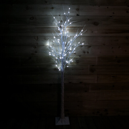 Snow Time 1.8m (6ft) Christmas Outdoor Birch Tree with 80 Ice White LEDs 1